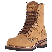 Ad Tec 9in Logger Crazy Horse Leather Work Boots for Men - Plain Soft Toe & Shock Absorbing Non Slip Rubber Lug Sole