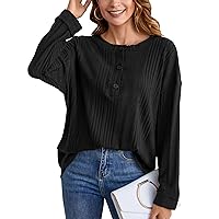 Blooming Jelly Womens Casual Fall Tops Long Sleeve Button Henley Lightweight Tunic Tops Black