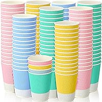 200 Pack 12 oz Paper Cups Bulk Disposable Ripple Insulated Ripple Wall Paper Coffee Cups Kraft Hot Beverage Cups Hot Paper Coffee Cups for Hot Beverage or Cold Drinks Party(Elegant Color)