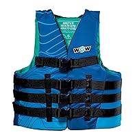WOW Sports - S/M Life Vest for Adults - Perfect for Swimming Pools, Fishing, Lakes, & Ocean - Blue Life Jacket Flotation Device (PFD) - VIS-Wave