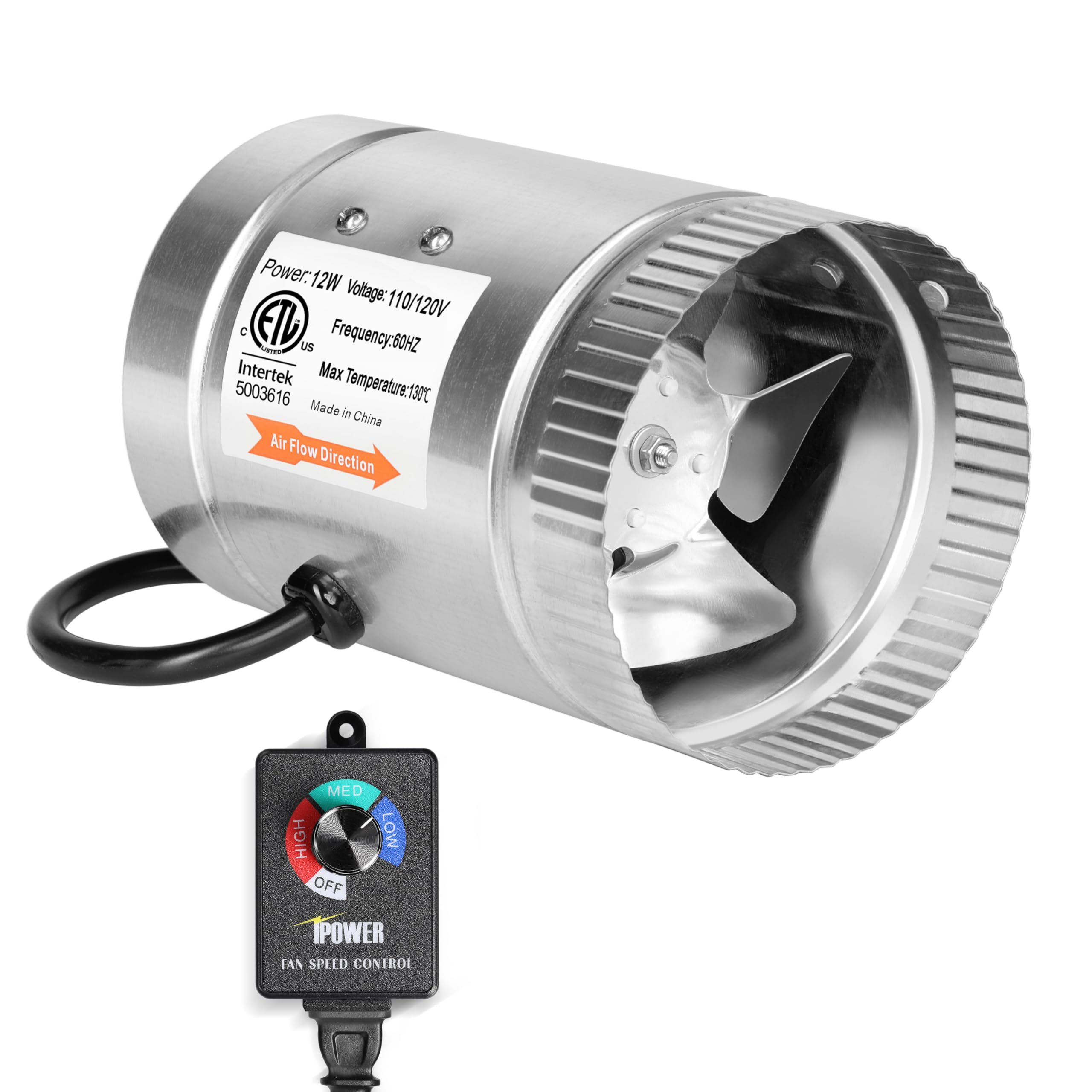 iPower 6 Inch Inline Booster Duct Fan with Speed Controller, 240 CFM HVAC Exhaust Ventilation Blower, Low Noise for Grow Tent, Attics, Basements, Bathrooms and Kitchens