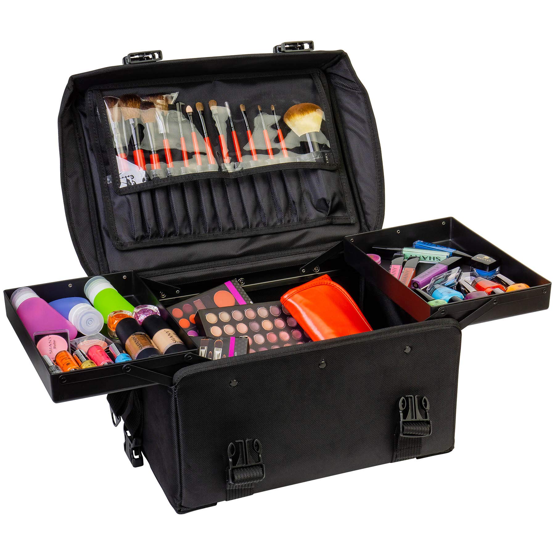 SHANY Soft Makeup Artist Rolling Trolley Cosmetic Case with Free Set of Mesh Bags - Jet Black