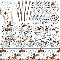 gisgfim 24 Guests My First Rodeo Birthday Decorations Western Blue Cowboy 1st Rodeo Plates Napkins Tablecloth Party Supplies 1st Birthday Tableware Set Decoration for Boy Baby Shower Party Favors