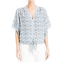 Max Studio Women's Crepe 3/4 Sleeve Top with Self Tie