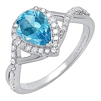Dazzlingrock Collection 8X6 MM Pear Gemstone & Round White Diamond Ladies Teardrop Engagement Ring, Sterling Silver