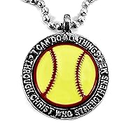 Softball Necklace on Ball Chain Philippians 413 I Can Do All Things