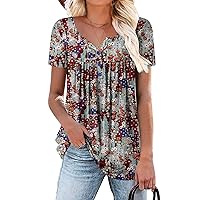 Mystry Zone Womens Henley V Neck Casual Blouse Button Down T Shirts Flare and Flowy Tops