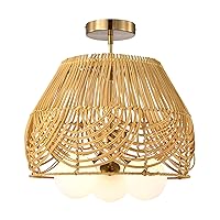 Warehouse of Tiffany Lucilla 15 Inch Natural Rattan Semi Flush Mount 3-Light (MX55/3), Brass and Natural