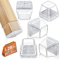 28Pcs Square Chair Leg Floor Protectors, Thickened Felt Bottom Chair Leg Protectors for Hardwood Floors, Felt Furniture Pads Sliders for Wood Floors, Silicone Chair Leg Caps Covers, Clear, Large