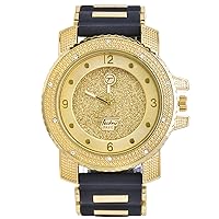 Mens Hip Hop Iced 14K Gold Plated Silicone Band Techno Pave Watches 7758 GGBK Gold Quartz Movement, gold, Quartz movement