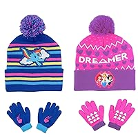 ABG Accessories 2 Pack, Toddler Winter Hat, Kids Gloves or Mittens, My Little Pony and Princess Baby Beanie for Girls Ages 4-7 Blue/Pink