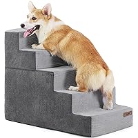 Lesure Dog Stairs for Small Dogs - Pet Stairs for High Beds and Couch, Folding Pet Steps with CertiPUR-US Certified Foam for Cat and Doggy, Non-Slip Bottom Dog Steps, Grey, 5 Steps
