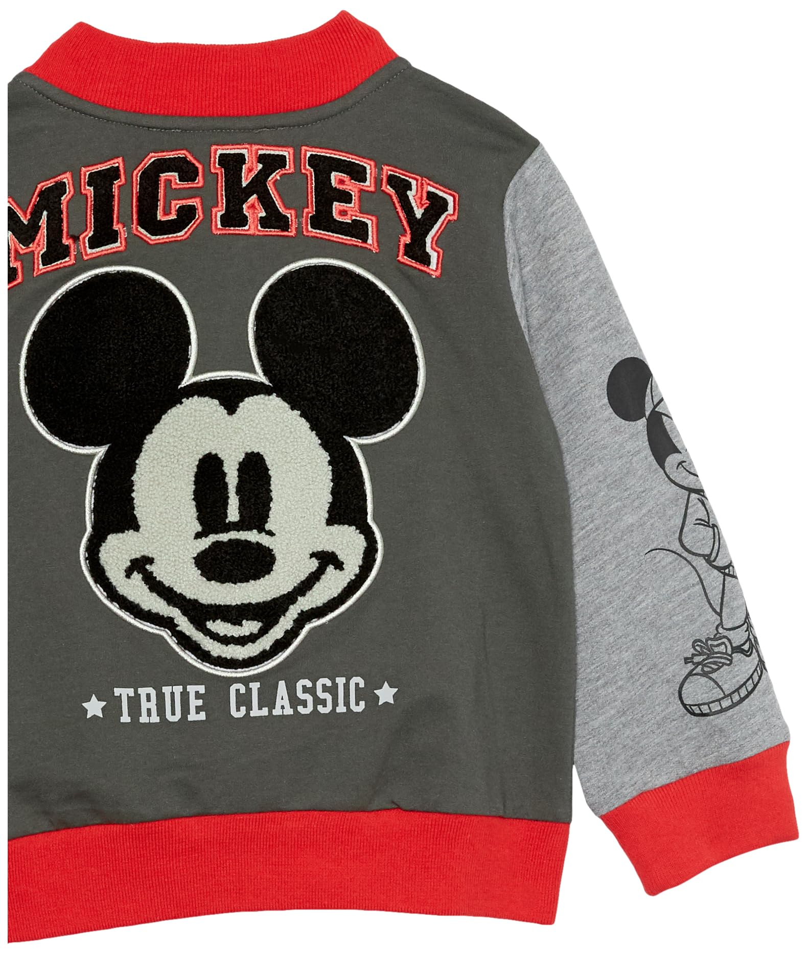 Disney Boys' Mickey Mouse French Terry Button Up Varsity Bomber Jacket Toddler to Big Kid