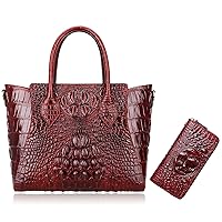 PIJUSHI Embossed Crocodile Handbags for Ladies Designer Purses Top Handle Shoulder Bag Bundle with Wristlet Wallet For Women Crocodile Leather Wallet Ladies Clutch Purses