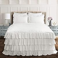 Lush Décor Allison Ruffle Skirt Bedspread White Vintage Chic Farmhouse Style Lightweight 3 Piece Set Full,
