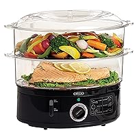 Two Tier Food Steamer with Dishwasher Safe Lids and Stackable Baskets & Removable Base for Fast Simultaneous Cooking - Auto Shutoff & Boil Dry Protection, Stainless Steel, 7.4 QT, Black