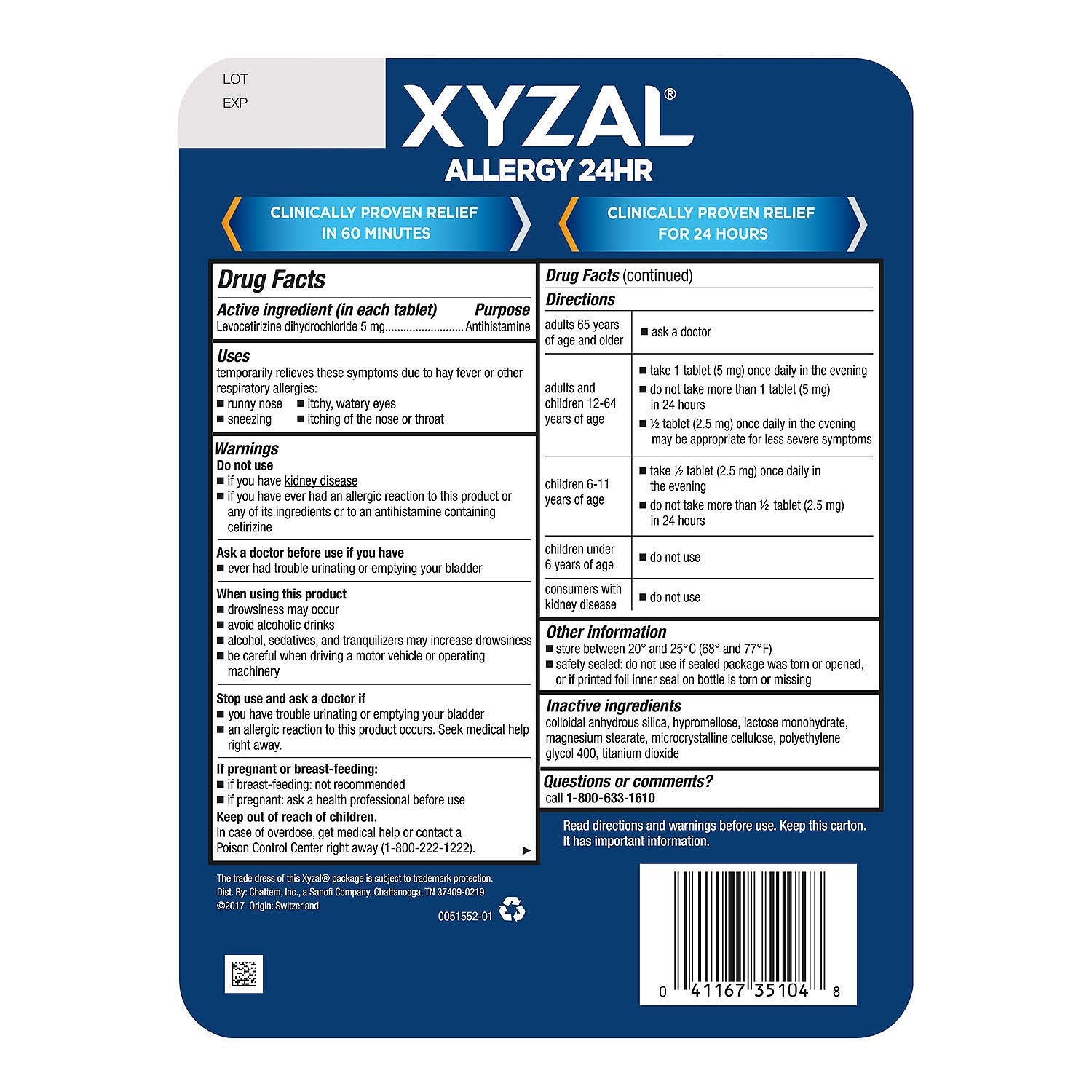 Xyzal Allergy 24 Hour (110 ct.) (Pack of 6)