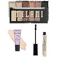 Milani Eyeshadow Primer + Gilded Mini Eyeshadow Palette - Call Me Old Fashioned + Highly Rated Anti-Gravity Black Mascara with Castor Oil and Molded Hourglass Shaped Brush