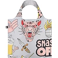 LOQI Artist Reusable Shopping Bag, One Size, Snask Tiger Snake Beer Grey