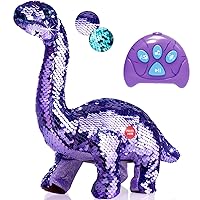 Koonie Dinosaur Toys for Girls, 2 Year Old Girl Toys, Purple Dinosaur Remote Control Reversible Sequins Dinosaur Toy Can Repeat Walk Roar Sing, Christmas Birthday Gifts for 2-7 Years Old Kids Toddlers