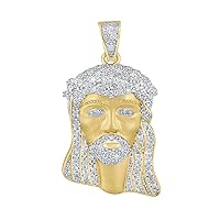 10K YELLOW GOLD .50 CARAT REAL DIAMOND 1.5 INCHES MEN JESUS FACE HEAD CROSS CHARM PENDANT