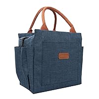 Joymee Lunch Bag Women Insulated Lunch Box Reusable Leakproof Large Spacious Tote for Women Men Adult with Bottle Holder and Side Pockets for Work Picnic Travel - Navy Blue