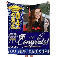 Custom 2024 Graduation Gifts Personalized Class of 2024 Blanket Gifts for Boys Girls, Customized Graduate Gifts with Name Photo for Graduate High School College Graduation Decorations 40