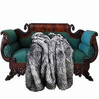 Premium Faux Fur Gray Wolf Throw Blanket/Bear Skin/Wolf w/Soft Minky Cuddle Fur Lining (4'x5')