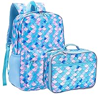 Fenrici Kids Backpack and Lunchbox Bundle for Girls, Boys, Teens (Mermaid)