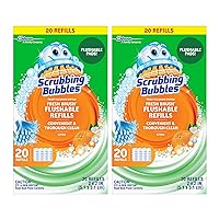 Scrubbing Bubbles Flushable Toilet Wand Refills, Fresh Brush Toilet Cleaner Refill Pads, Cleans Limescale & Fights Odors, Citrus Scent, 20 Count, Pack of 2