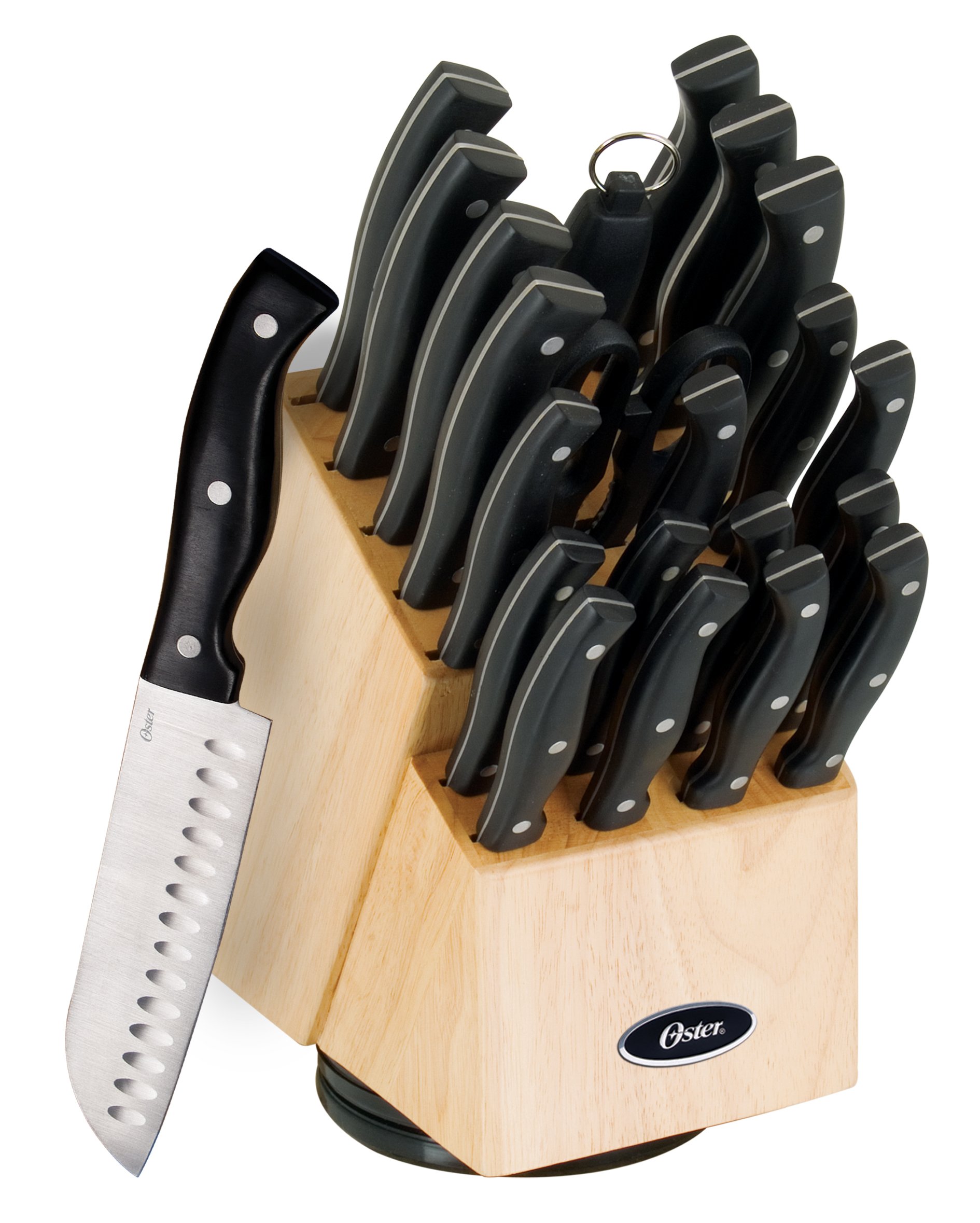 Oster Winsted Stainless Steel Cutlery Wood Block Set, 22 Piece, Black