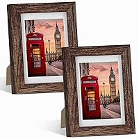 Nacial 4x6 Picture Frame Set of 2, Picture Frames with Tempered Glass, Display Pictures 3.5x5 with Mat or 4x6 Without Mat, Wall Gallery Photo Frames, Brown