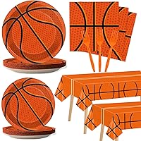98 Pieces Basketball Party Decorations Basketball Tableware Set Plates Napkins Tablecloth Party Supplies Kit for Kids Boys Sports Table Cover Dinnerware Party Favors 24 Guests