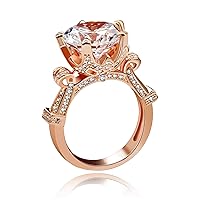 Uloveido Big Simulated Diamond Promise Ring Rose Gold Plated Cushion Cut CZ Solitaire Wedding Rings for Women Y127