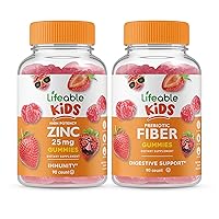 Lifeable Zinc 25mg Kids + Prebiotic Fiber Kids, Gummies Bundle - Great Tasting, Vitamin Supplement, Gluten Free, GMO Free, Chewable Gummy