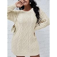 Women's Sweater Dress 2022 Women's Plus Argyle Textured Drop Shoulder Sweater Dress Sweater Dress (Color : Apricot, Size : X-Large)