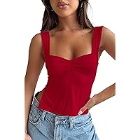 ForeFair Women Sleeveless Backless Crop Tank Top Summer Going Out Outfits Cute Pleated Sweetheart Neck Strappy Y2K Slits Tops