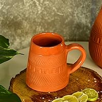 Handmade Pottery Clay Made Plain Cup Curved Serveware made of Terracotta, by artisans, for Coffee, Tea, Milk and Chocolate (600ml, large, Natural color)