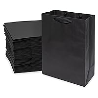 Prime Line Packaging 10x5x13 50 Pack Medium Black Gift Bags with Ribbon Handles for Small Business, Reusable Bags for Shopping, Favors, Birthday, Bulk