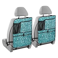 Blue Glitter Texture Kick Mats Back Seat Protector Waterproof Car Back Seat Cover for Kids Backseat Organizer with Pocket Protect from Scratches Dirt, 2 Pack, Car Accessories