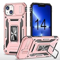 Phone Cases Designed for iPhone 14 Case with Ring Stand Magnetic Kickstand ip14 i14 i x14 Fourteen 14S Phone Case Cover Pink Rose Gold