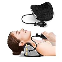Height Adjustable Neck Stretcher - Inflatable Neck and Shoulder Relaxer Cervical Traction Device Neck Pillow Corrector Chiropractic for TMJ Pain Relief and Cervical Spine Alignment - Grey