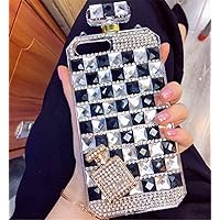 Bling Sparkle Diamond Perfume Bottle Case with Screen Protector & Lanyard,Diamonds Crystals Soft Phone Protective Cover for Women (Grid,for iPhone 12/12 Pro)