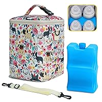 Breastmilk Cooler Bag with Ice Pack Fits 4 Baby Bottles Up To 9 Ounce Insulated Baby Bottle Bag Breast Milk Cooler on the Go with Strap Baby Bottle Cooler Bag for Nursing Mom Daycare or Travel