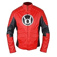 F&H Men's Genuine Leather Supervillain Red Cafe Racer Jacket