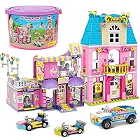1030 PCS Girls and Friends House Building Sets, Pizza Shop House Building Blocks and Hair Salon House Toy Blocks Kit with Storage Box, Christmas Birthday Party Gifts for Kids Girls 6-12