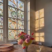 3D Stained Glass Window Film, Decorative Window Privacy Film for Bathroom,Front Door,Home, Sun Blocking Heat Control,Static Cling, Leafy Serenade 23.6inch x 35.4inch