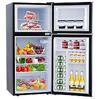 Litake 4.5 Cu. Ft Mini Fridge with Freezer, Refrigerator with Stainless Steel 2 Doors, 5 Adjustable Thermostat Settings, Compact Refrigerators with Crisper Drawer for Apartment, Dorm, Office, 128L