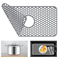 Sink Protectors for Kitchen Sink , 24 inch x 12 inch Heat Resistant Kitchen Sink Mat for Bottom of Stainless Steel/Porcelain Sink with Center Drain,No-Slip Sink Grid Accessories(Grey)