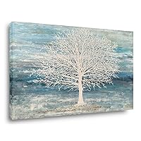 Yihui Arts Canvas Art Wall Decor, White Birch Trees Landscape Picture Painting, Modern Nature Teal Artwork Prints, Large Size Framed for Home Decor